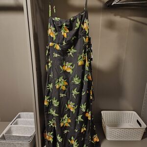 Fashion Nova Black Maxi Dress with Orange and Green Accents